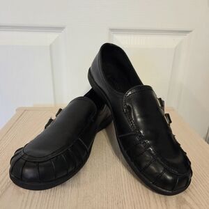 Thom McAn NWT Black Leather Ava Slip On Shoes Hook & Loop Adjustable Top Size 9M